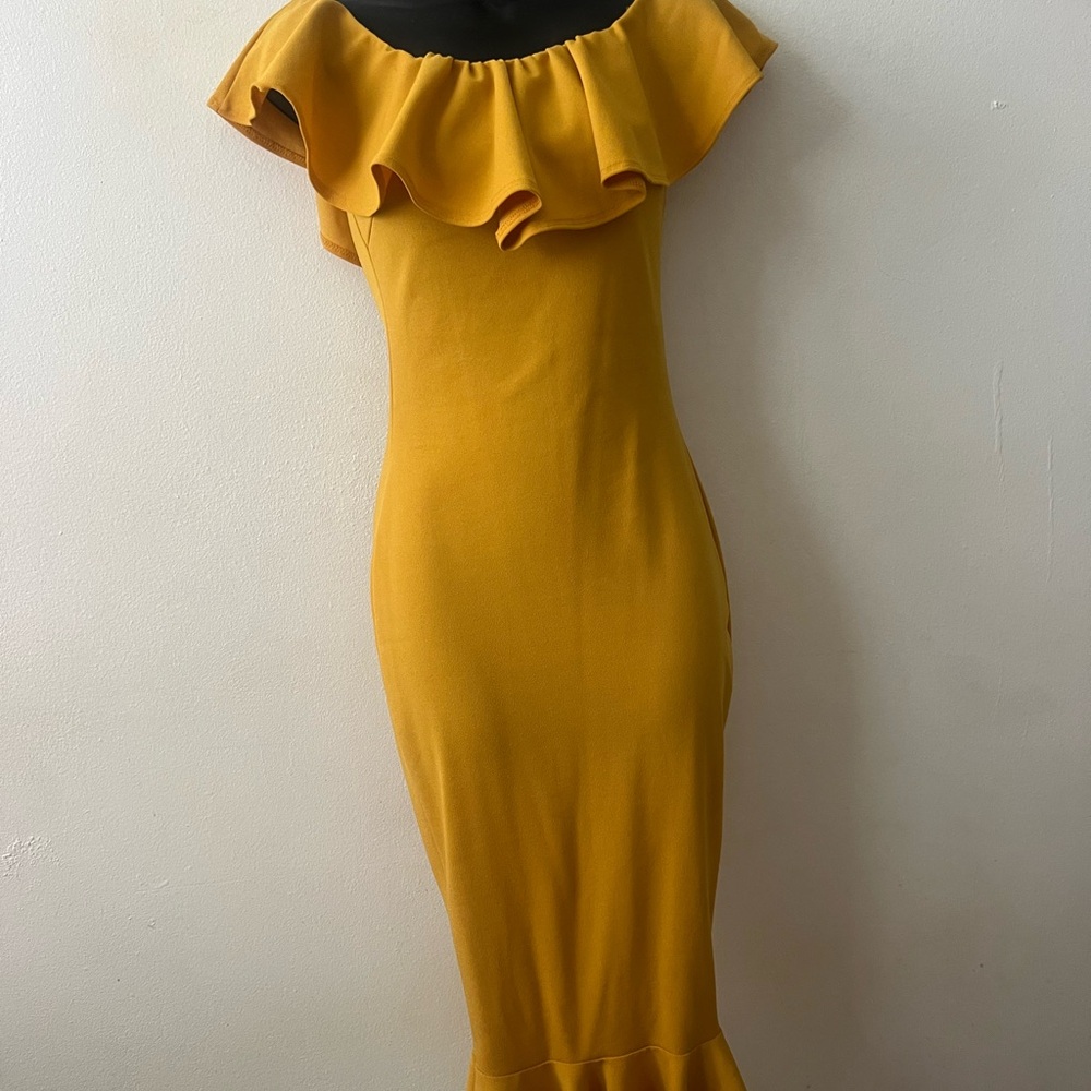 Elegant Mustard Off-Shoulder Dress